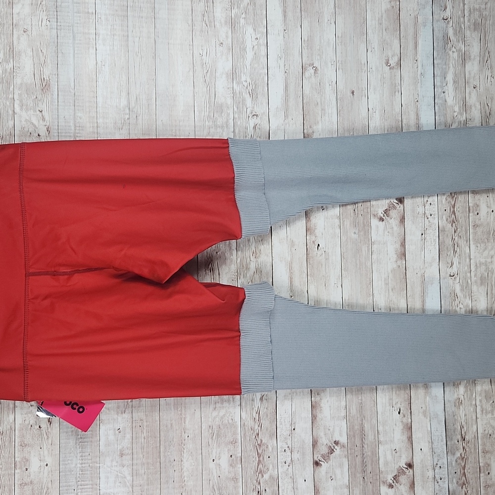 FOCOusa Forever, Women's Red And Gray Spandex And Gray Ribbed Leggings, Size L - Picture 4 of 7